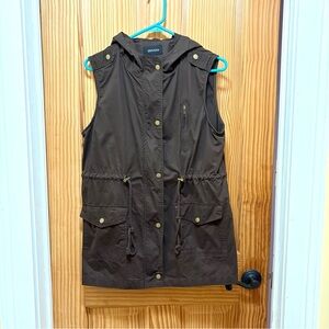 Zenana Women’s Brown Drawstring Waist Hooded Vest Size Mediim